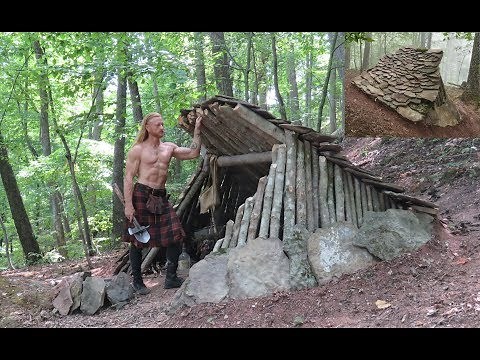 Primitive Bushcraft Shelter - Stone Roofed Lean-To