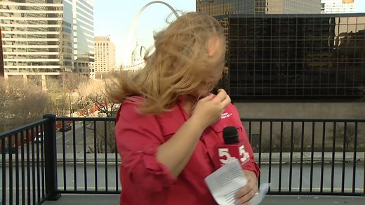 The struggle in the wind is real! Reporter / Weather forecaster Tracy Hinson tries to do a live report on the station's roof in strong winds ahead of Friday's severe weather! | KSDK News