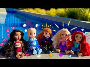 Pool Day! Disney Princesses go Swimming! Barbie pool party! Play Toys! Anna, Elsa, Ariel, Moana