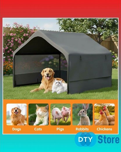Extra Large Outdoor Dog House Tent with 3-Sided Mesh Windows, Breathable Sun Rain Cover Pet Shelt...