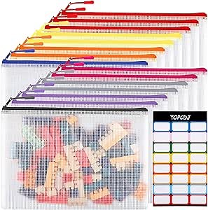 15PCS Mesh Zipper Pouch Bags, A4 13.5x9.5 Inches Waterproof Mesh Bags with Zipper, Plastic Zipper Pouches for Organizing, Mesh Bags for Travel Storage School Supplies, 8 Colors Assortment