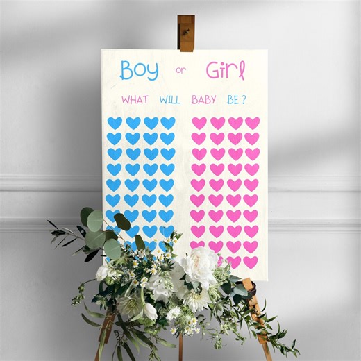 Rolled Boy or Girl What Will Baby Be, Sign Your Guess Gender Reveal Sign, Baby Gender Prediction, Pink Blue Hearts - Etsy