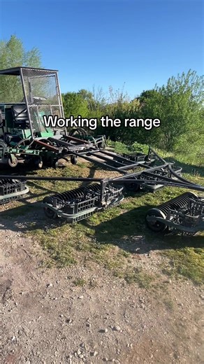 Close up view of the old golf ball picker and mower combo. She’s old, but she runs and runs well. Working at the driving range involves mowers, tractors, carts, loaders, and more… New account, more to come! #golflife #golftiktok #rangerat #golfjob #drivingrange #mower