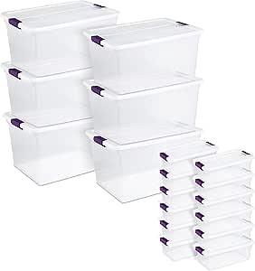 Sterilite 66 Quart (6 Pack) and 6 Quart (12 Pack) Totes, Clear Plastic Stackable Storage Containers with Latching Lids for Home Organization