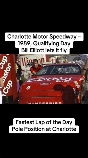 1989 at Charlotte Motor Speedway, and Bill Elliott shows why he was still NASCAR’s gold standard for raw speed. On pole day, Elliott lays down a blistering qualifying lap, reminding everyone that when it came to pure velocity, few could touch him. A snapshot from an era when qualifying runs were all guts, horsepower, and right foot. #BillElliott #NASCARHistory #CharlotteMotorSpeedway #PoleDay #1989NASCAR