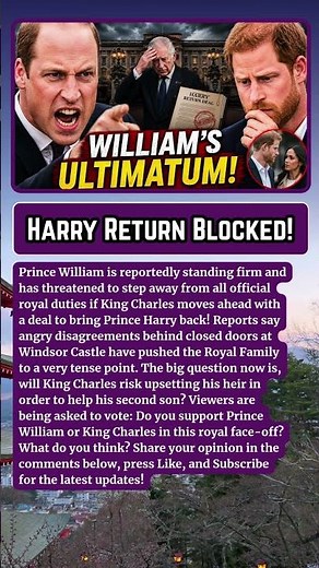 SHOCKING: Prince William Reportedly Threatens Boycott Over Harry Return Talks