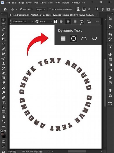 Photoshop 2026 Tips – Create Curved text Around shapes with the new Dynamic Text feature