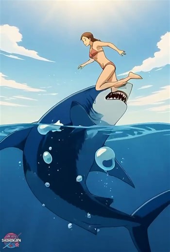 Anime remake of the classic Jaws scene — danger beneath the waves. #jaws #anime #shonenjpn