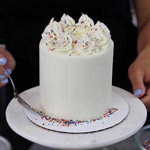 Chelsey White on Instagram: "Whether you’re running short on baking ingredients like me or you have a birthday to celebrate during quarantine, this mini cake recipe is for you!!  It can be used to make three 4” or two 6” cake layers, and the recipe is in chelsweets.com (linked in bio) #mini #vanilla #cake #chelsweets"