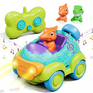 Remote Control Car for Toddlers, Rechargeable RC Car with Music & Light, Dinosaur Toy Cars for Toddlers, RC Car Toy for 2 3 4 Year Old Boys Girls Birthday Gift