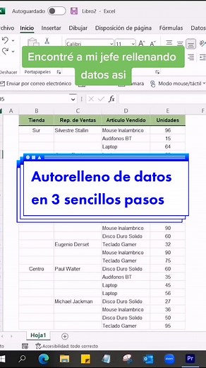 Autorelleno de datos en 3 sencillos pasos🔥 #excelelemental #excel #exceltips #hojadecalculo #excelpro #excelentiktok #exceltutoriales #excelochallenge #excelparaprincipiantes #excelparainiciantes #excelparatodos #excelparanegocios #excelparati #parati