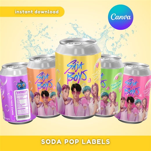 Kpop Demon Hunters Soda Can Labels, Saja Boys Birthday Soda Pop Wrappers, 12 Oz Soda Can Labels, Printable Juice Labels, Instant Download - Etsy