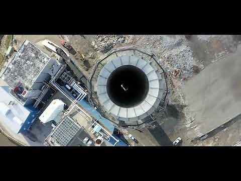 Drone footage of the Bucksport smoke stack demolition