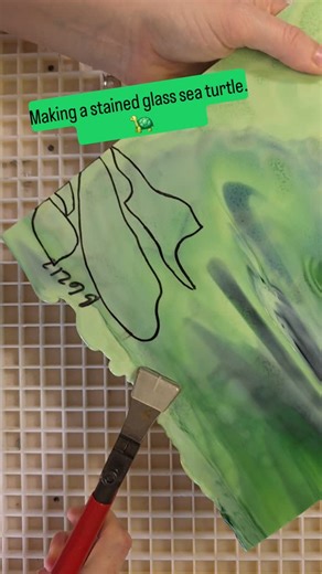 Let's make a stained glass sea turtle! The process shown was cutting the glass, grinding to shape, foiling each piece, and soldering. #stainedglass #glass #glassart #seaturtles #artprocess #oceanart #coastalart | Three Glass Birds