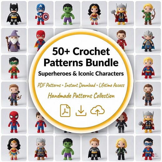 50 Crochet Patterns Bundle | Superheroes & Iconic Characters PDF | Amigurumi Crochet Pattern Set in English - Etsy