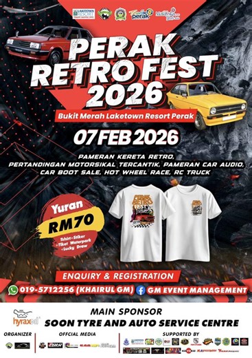 Edisi ke-4 Perak Retro Fest datang lagi geng. Pelbagai program telah kami susun buat semua peserta dan pengunjung. Sila hadir beramai2 dan lock date tersebut👇🏼👇🏼 Venue : Bukit Merah Laketown Resort,Perak Tarikh : 7 Feb 2026 Masa : 9am-6pm 🚗 Pameran Kereta2 klasik serta Retro 🏍️ Pertandingan Motorsikal Cantek 🔈 Pameran Kereta Audio 🚙 Hotwheels Drag Race serta pameran jualan 🛻 Pameran RC Trcuk/ Buggy Jualan produk permotoran Car boot Sales Cabutan Bertuah 📞 Khairul 019 5712256 #perakretr