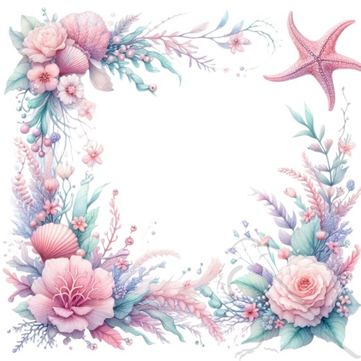 Mermaid Clipart Frame: Pastel Sea Animals (PNG, Instant Download) - Etsy UK