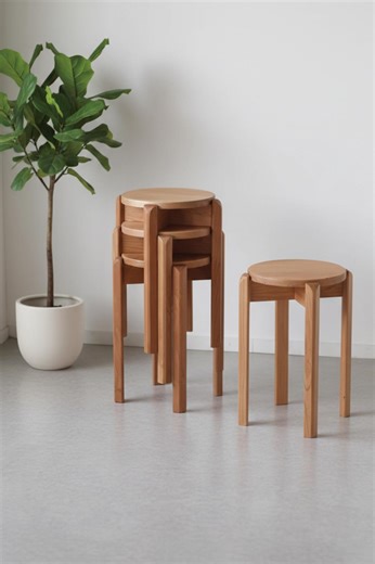 Handmade Solid Cherry Wood Stacking Stool | Sculptural Round Nesting Stool | Artisan Timber Craftsmanship | Modern Designer Side Eating - Etsy