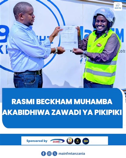 HABARI: Mfanyakazi wa Main FM, Beckham Muhamba, @beckhammuhamba amekabidhiwa zawadi ya pikipiki baada ya kutangazwa kuwa Mfanyakazi Bora wa Mwaka 2025 wa kampuni ya Mainstream Group Limited. Sikiliza MAIN FM kupitia 91.7 Mhz Kigoma, Kasulu, Uvinza, Buhigwe. Pia tufuatilie kwenye Mitandao ya Kijamii, Instagram, Facebook, TikTok, na Youtube @mainfmtanzania pia tusikilize kupitia www.mainfm.co.tz pia Radio Box na Radio Garden tafuta Main FM Fuatilia Youtube Chaneli Yetu ya Main FM Tanzania #Mainfmu