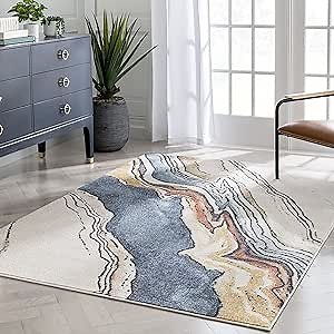 Well Woven Envie Livorno Abstract Paintsplash Ivory Blue 5'3" x 7'3" Area Rug
