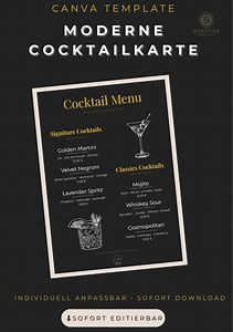 Cocktail Menu Template Black & Gold | Canva Drink Menu Template | Drink Menu for Bars, Cafes, Events, and Weddings - Etsy