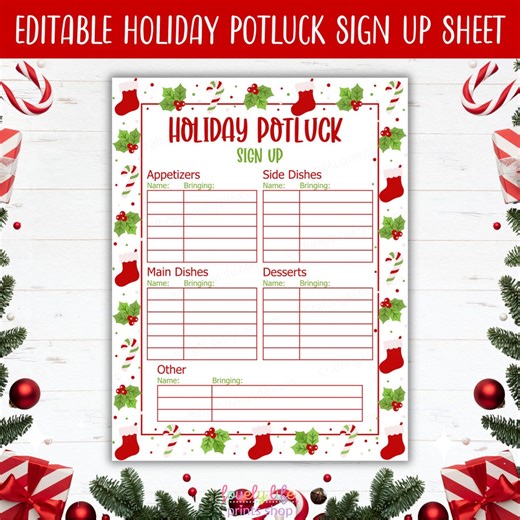 Editable Holiday Potluck Sign up Sheet | Printable Winter Potluck Signup Form, Fillable PDF Christmas & Holiday Planner, Festive Event Sheet - Etsy