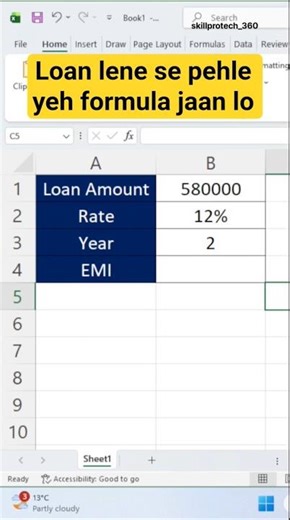 EMI Calculation in Seconds👆#skillprotech_360 #exceltutorial #excelformula #shorts