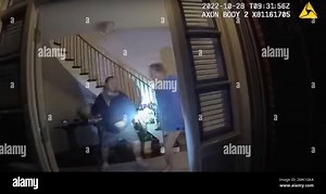 San Francisco, United States. 28th Jan, 2023. The San Francisco Police Department released video footage recorded on police-issued body-worn cameras and a home security camera of the October 28, 2022, home invasion and attack on Paul Pelosi, husband of then-House Speaker Nancy Pelosi, by David DePape, a Canadian national. The video footage shows the DePape grasping a hammer, suddenly striking Pelosi, and both men falling to the floor as police officers rushed to subdue the attacker. Photo via Sa