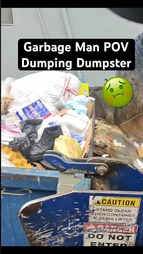 Satisfying Garbage Truck POV: Emptying an Overloaded Dumpster