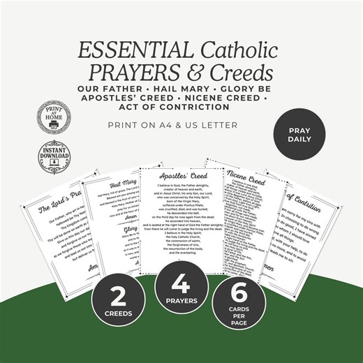 Catholic Essential Prayer Cards Printable, 6 Cards Layout: Our Father, Hail Mary, Glory Be, Apostles’ Creed, Nicene Creed, Act of Contrition - Etsy