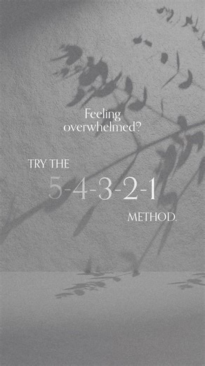 ✨ Feeling anxious? Try this gentle grounding exercise. ✨ When anxiety spikes, it can feel like your thoughts and body are spinning out of control. One simple way to calm your nervous system is the 5-4-3-2-1 grounding technique, a sensory exercise that helps bring you back to the present moment: 👀 Notice 5 things you can see ✋ Touch 4 things you can feel 👂 Listen for 3 things you can hear 👃 Identify 2 things you can smell 👅 Focus on 1 thing you can taste This quick practice can help regulate 
