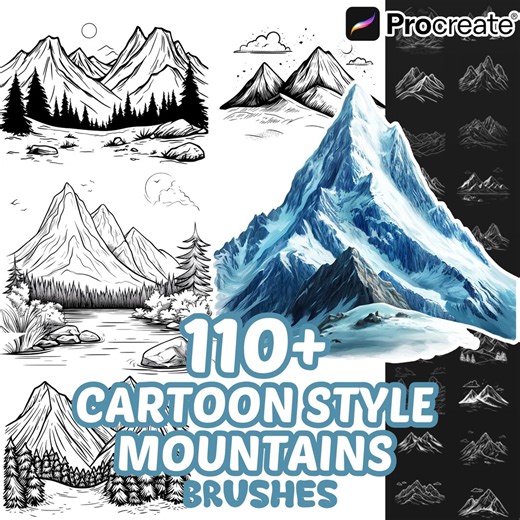 Procreate Mountain Brushes, 100+ Cartoon Style Mountain Procreate Stamps, Nature, Background, Mountain Landscape, Cartoon Procreate - Etsy