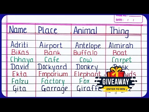 Name Place Animal Thing A - Z | name place animal thing all letters | "GIVEAWAY ALERT"