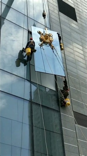 🏢🪟 High Rise Glass Curtain Wall Panel Installation Process By Rope Access