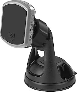 Scosche MPWD2-XTPR MagicMount Pro Universal Magnetic Phone Holder, Suction Cup Phone Mount for Car or Desk, Black/Silver