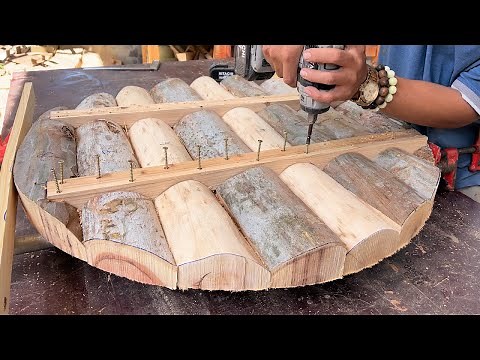 Woodworking Skills Virtuosity With Basic Tools // Build A Simple Table From Monolithic Tree Trunks