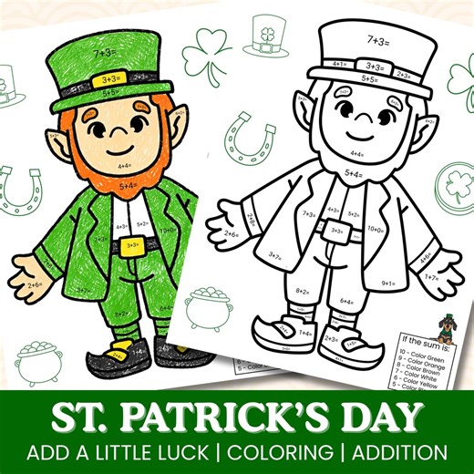St. Patrick’s Day Addition Coloring Page | Math Activity | Leprechaun Printable Worksheet - Etsy