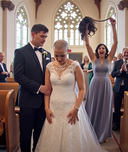 During the wedding, my mother-in-law came up to me and ripped off my wig, showing all the guests my bald head – but then something unexpected happened 🫣😢 Until recently, I had been fighting cancer. Long months of treatments, hospital walls, chemotherapy that slowly drained my strength and took my hair… But one day I heard the most important words from the doctor: “You are healthy.” On that same long-awaited day, my beloved proposed to me. I burst into tears of happiness and, of course, said “y