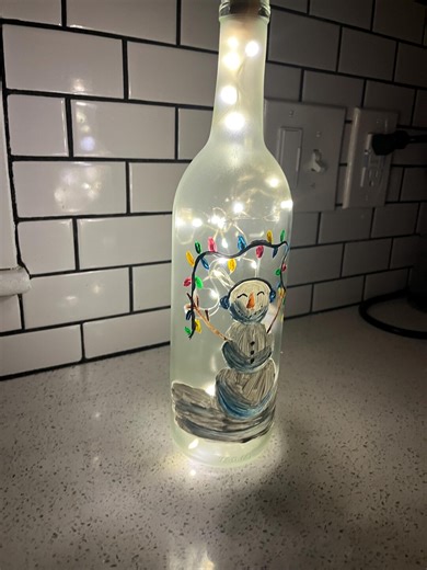 Handpainted Snowman Wine Bottle With Fairy Lights - Etsy