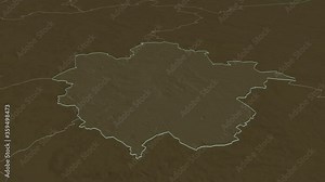 Bedford, administrative county with its capital, zoomed and extruded on the administrative map of England in the conformal Stereographic projection. Animation 3D