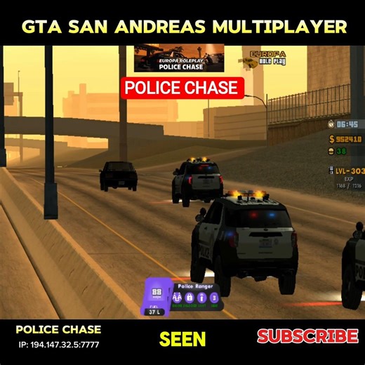 GTA San Andreas Police Chase 🚔 | SAMP Europa Roleplay Server | New Police Cars Mod