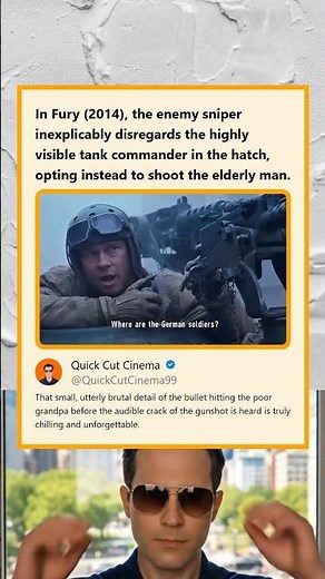 Sniper in Fury 2014 Ignores Tank Commander to Shoot the Old Man Instead