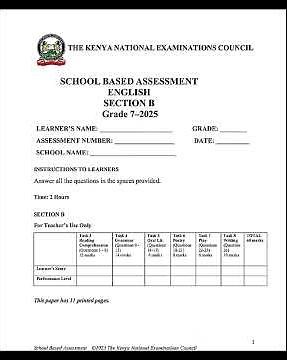 KNEC SBA English Grade 7 October 2025 | KNEC CBC Question and Answer