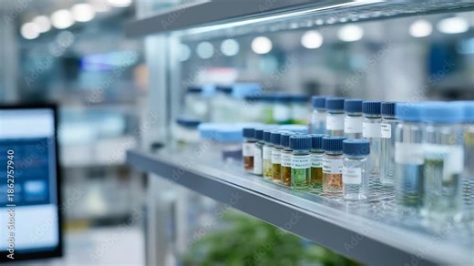 A pharmaceutical lab storing medication vials in RFID-tracked cabinets, secure access logs updating automatically to ensure compliance and prevent handling errors. cinematic color correction,