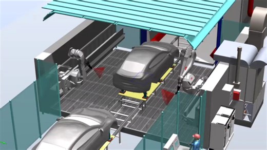 abb机器人，汽车白车身模拟仿真喷涂漆面检测工作站设计，robotstudio仿真