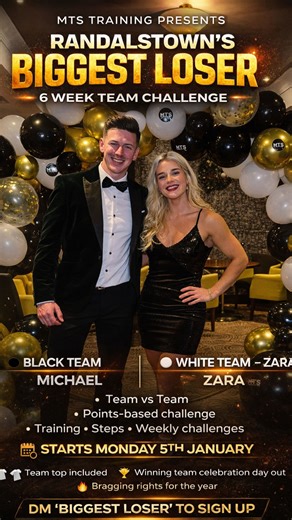 MTS Training Est.2020 on Instagram: "New year. New mindset. New standard. 🔥 Randalstown’s Biggest Loser 🔥 A 6-week team challenge designed to: ✔️ Drop body fat ✔️ Build consistency ✔️ Create accountability ✔️ Make fitness FUN again 🏆 £300 CASH PRIZE for % weight loss winner 🥇 Winning team day out 👕 Team top included 🤝 Full coaching support ⏰ Starts Monday 5th January This could be the best decision you make in 2026. 📩 DM “BIGGEST LOSER” to sign up 🎥 @amyscullionphotography"