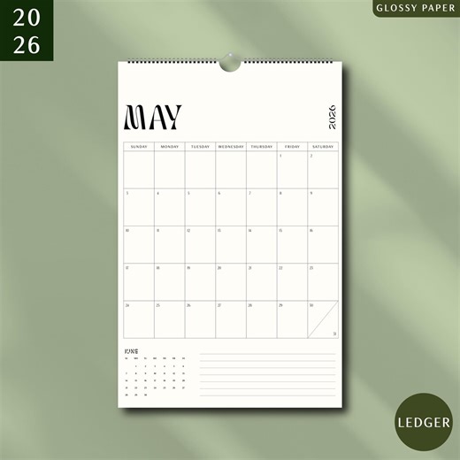 2026 Calendar: 12-month Minimal, Modern, Elegant, Spiral Bound Planner, 11x17 Tabloid, GLOSSY Paper - Etsy