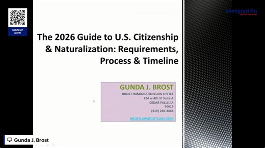 Becoming a U.S. citizen is a life-changing milestone, but the naturalization process in 2026 comes with strict requirements, detailed timelines, and little room for error. From eligibility rules and continuous residence to application review and interview preparation, even small mistakes can lead to delays, RFEs, or denials. This webinar is designed to give green card holders clarity and confidence as they prepare for U.S. citizenship. Attorney Gunda Brost, Esq., will walk through the full natur