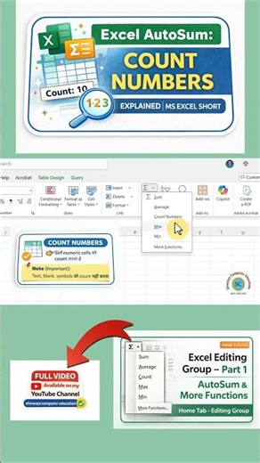 Excel AutoSum: Count Numbers Explained | #Shorts#excel#Excel #MSExcel #ExcelTips #AutoSum#excel