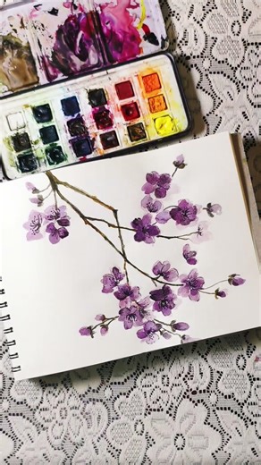 Easy Cherry Blossom Watercolor Painting 🌸 So Relaxing#Shorts#Youtube#Viral#Trending